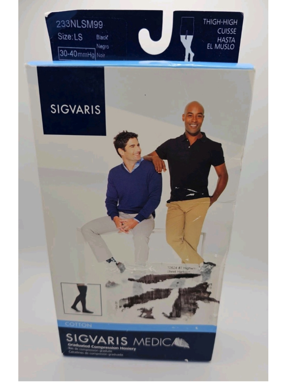 Sigvaris 233 Cotton Men's Closed Toe Thigh High 30-40mmHg Black Model: 233NLSM99